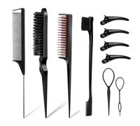 Peigne Cheveux 3-10pcs Hair Styling Comb Set Teasing Brush Triple Rat Tail Combs Edge Tools Braid Tool Loop(Green)