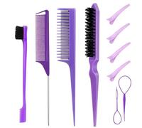 Peigne Cheveux 3-10pcs Hair Styling Comb Set Teasing Brush Triple Rat Tail Combs Edge Tools Braid Tool Loop(Yellow)