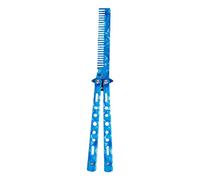 Peigne Couteau Papillon Inox Tranche Non Affûtée Écailleur Débutant Bleu Foncé