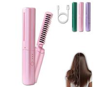 Peigne de coiffure dernier cri, mini fer à boucler double usage, peigne de coiffure en céramique 2025, peignes de retouche 2 en 1 portables sans fil, mini lisseur rechargeable (Pink)