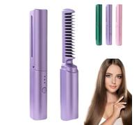 Peigne de coiffure dernier cri, peigne de retouche 2 en 1 portable sans fil, peigne en céramique, mini fer à boucler double usage rechargeable par USB pour des coiffures lisses et droites (Violet)
