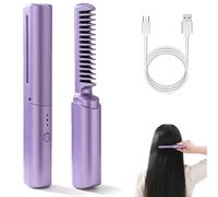 Peigne de coiffure dernier cri, peigne en céramique, mini fer à friser double usage, lisse et lissant, 3 réglages de température, peignes portables sans fil, chargement USB (purple)