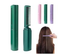 Peigne de coiffure en céramique - Peigne de coiffure portable sans fil 2 en 1 pour cheveux raides et bouclés, chauffage rapide sans frisottis à tout moment, n'importe où (vert)