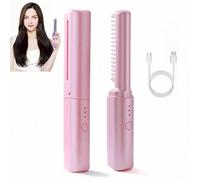 Peigne de coiffure, peigne chauffant antistatique, brosse de coupe et de coiffage, brosse lissante chauffante, élimine les nœuds et les nœuds, tenue longue durée pour tous types de cheveux (rose)