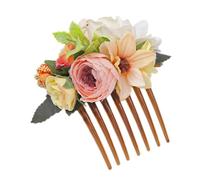 Peigne de mariée pour femme avec fleurs artificielles - Peigne latéral - Barrette de mariage élégante - Accessoire de cheveux pour filles et demoiselles d'honneur - Jaune et rose