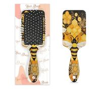 Peigne de massage antistatique à coussin d'air - Brosse à cheveux avec fleurs et abeilles - Imprimé jaune vintage - Brosse de massage carrée pour femme et fille