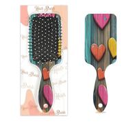Peigne de massage antistatique à coussin d'air - Brosse à cheveux vintage en bois - Motif cœurs colorés - Brosse de massage carrée pour femme et fille