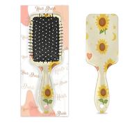 Peigne de massage antistatique avec coussin d'air - Brosse à cheveux carrée - Tournesols - Étoiles et cœurs - Pour femmes et filles