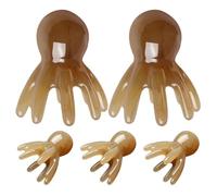 Peigne de Massage du Cuir Chevelu Pieuvre 5 Pièces en Résine | Marron, Design à Huit Tentacules, Format Pratique pour Voyage et Bureau, Style Élégant