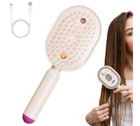 Peigne de massage électrique à spray, Brosse à vapeur électrique, Peigne démêlant antistatique 3 en 1 et massage à coussin d'air, Outil de coiffure portable sans fil pour femmes et filles (Rose)