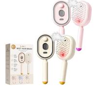 Peigne De Massage Electrique a Spray, Brosse Vapeur Cheveux 5 en 1 avec Brume Fine, Mode Lumière Rouge, Nettoyage Rétractable, Anti-Nœuds et Antistatique pour Cheveux Frisottés (Rose+Beige)