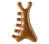 Peigne de massage Gua Sha en bois - Outil traditionnel de grattage du visage - Marron - Design allongé à deux doigts - Longueur : 10,5 cm - Pour massage du visage et des yeux