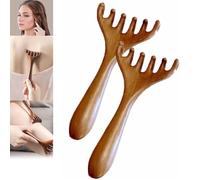 Peigne de massage Meridian à six grilles, peigne masseur du cuir chevelu en bois de santal, outil naturel en bois gua sha, adapté au cuir chevelu, au visage, au cou, aux épaules (2Pcs)