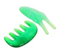 Peigne de Massage Multifonctionnel Vert en Résine, 2 Pièces | Fourche à Gratter Acupuncture, Planche Guasha, Contour des Yeux, Format 1 Lot