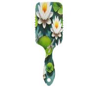 Peigne de massage vert aux nénuphars blancs, peigne démêlant, brosse à cheveux antistatique, brosse de voyage pour femme