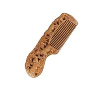 Peigne en bois de pêche naturel de 17,5 cm, fait à la main, motif sculpté décoratif, peignes à cheveux creux