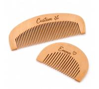 Peigne en bois de pêche naturel gravé personnalisé pour cheveux, barbe, moustache, style de poche avec logo nom, dents arrondies lisses, cadeau d'anniversaire, de demoiselle d'honneur, de mariage pour