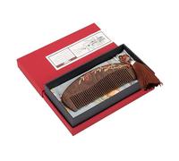 Peigne en bois naturel peint à la main avec motif fleur de cerisier noir et doré, coffret cadeau, peigne pour femme, avec pompons, un cadeau pour femme