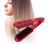 Peigne en contreplaqué pour lisser les cheveux - Outil de coiffure - Attelle en forme de V - Poils pour la maison - Rouge