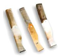 Peigne en Corne véritable - Pour Barbe et Cheveux en format de poche rétractable Homme/Femme - Dents Fines/idéale pour Cadeaux,noel,anniversaire,Saint-Valentin,