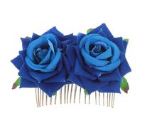 Peigne Floral à Deux Roses en Tissu Métal, Accessoire Coiffure | Bleu, Style Élégant et Séduisant, Usage Facile, pour Mariage Nuptial et Fête Tropicale