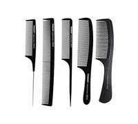 Peigne Lissant 5pcs peigne de coiffure ensemble peignes à cheveux dents fines, for longs et raides bouclés, noir