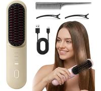 Peigne Lissant Chauffant En Céramique Sans Fil,Brosse Coiffante Pour Cheveux Courts,Cordless Ceramic Heated Hair Straightening Comb,Mini brosse lissante sans fil,Usb Rechargeable,4 Heat Settings (A)