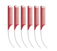 Peigne Lot de 6 peignes à queue pointue et incurvée couleur bonbon, parfaits for coiffer les perruques, réaliser des séparations, tresses, colorations mèches Salon de Coiffure(Red-6PCS)