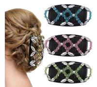 Peigne Magique Extensible,3 Pcs Pinces à Cheveux Élastiques Magiques Peignes de Cheveux Extensible Double Clips Peigne à Cheveux Élastique avec Perle pour Femmes et Filles