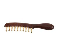 Peigne Massant en Bois de Santal et Cuivre, Dents Larges, 1 Pièce | Démêlage Doux, Relaxation du Cuir Chevelu, Pochette Textile Incluse, Format Portable Couleur Aléatoire