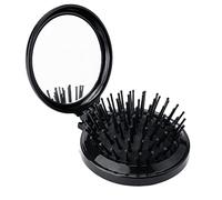 Peigne pliable de voyage avec miroir - Brosse à cheveux statique à pointe sphérique - Design compact idéal pour les cheveux naturels, longs, courts, bouclés, raides et perruques