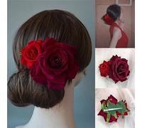 Peignes à cheveux en forme de rose - Style bohème - Décoration de mariée - Pour fête, mariage - Bordeaux et rouge