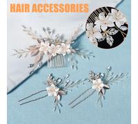 Peignes À Fleurs Pour Femmes, 3 Pièces, Épingles À Cheveux Pour Femmes, Strass Blanc, Perle, Couvre-Chef Perlé, Accessoires De Mariage, Bijoux