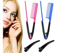 Peignes à Lisser en Forme de V, V Peigne Lisseur, V Forme Peigne, Peigne à Lisser, V Forme Pliant Portable Lissage Peigne Cheveux, Peigne à Lisser pour Cheveux Noueux, 2PC+Pince à Cheveux*2