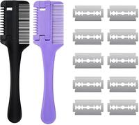 Peignes de Coupe Double Face,Peigne de Rasoir de Coupe de Cheveux,Peigne de Coupe de Cheveux Peignes de Rasoir,2 Pièces Peigne de Rasoir pour Coiffure avec 10 Pièces Lame en Acier Inoxydable(Q351)