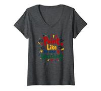 Peignez comme si Personne ne Regarde Une Inspiration T-Shirt avec Col en V, Femme, Chiné Foncé, S
