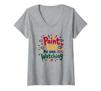 Peignez comme si Personne ne Regarde Une Inspiration T-Shirt avec Col en V, Femme, Gris Chiné, M