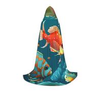 Peignoir à capuche avec imprimé poisson sous-marin pour adulte, cape de moine prêtre pour Halloween, cosplay, chevalier, noir, Large