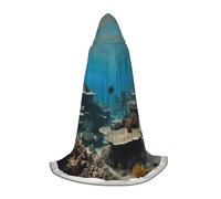 Peignoir à capuche imprimé vue sur l'océan sous-marin pour adulte - Cape de moine prêtre - Cape d'Halloween - Cosplay - Cape de chevalier, noir, Medium