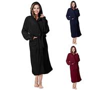Peignoir à capuche pour femme - Serviette de bain en coton grande taille personnalisée, robe de chambre chaude à manches longues, robe de nuit avec poches, vêtement de nuit léger, Noir , XXL