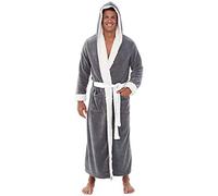 Peignoir à capuche pour homme - Robe de chambre à capuche pour homme longue, super douce, en polaire, robe de maison de longueur complète pour l'hiver, peignoirs en tissu éponge plus grands, peignoir
