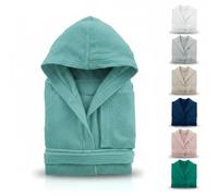 Peignoir à capuche unisexe beige 100% coton en tissu éponge doux et absorbant avec poches ceinture crochet pour le bain douche sport (FR/ES, Numérique, 44, Taille normale, Taille normale, Turquoise)