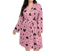 Peignoir à rayures avec motif cœur d'amour - Super doux - Joli peignoir imprimé - Confortable - Pour chambre à coucher - Cadeau de Saint-Valentin pour petite amie, épouse, rose, L