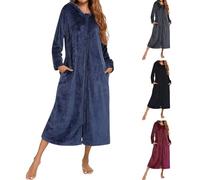 Peignoir avec fermeture éclair pour femme, peignoir à capuche douillet et chaud, en polaire, peignoir de sauna, pour l'hiver, doux, grande taille, chemise de nuit moelleuse, pyjama en polaire, gris