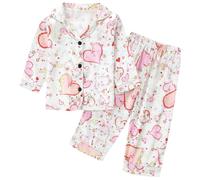 Peignoir Bain Enfant Pyjama Deux pièces pour garçon,vêtements de Nuit Confortables avec imprimé cœur(White,2-3 Ans)