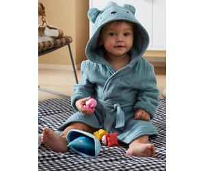 Peignoir bébé animal en gaze de coton bio* personnalisable bleu canard 24M(86CM)