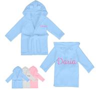 Peignoir Bebe Personnalisé avec Nom Brodé, Peignoir de Bain Enfant Garçon Fille, Nom Brodé et Flanelle Douce, Cadeau Naissance Personnalisé Bebe (FR/ES, Âge, 3 ans, 4 ans, Taille normale, Bleu)
