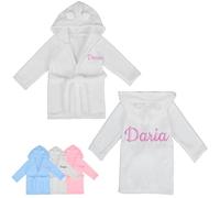 Peignoir Bebe Personnalisé avec Nom Brodé, Peignoir de Bain Enfant Garçon Fille, Nom Brodé et Flanelle Douce, Cadeau Naissance Personnalisé Bebe (FR/ES, Âge, 1 an, 2 ans, Taille normale, Blanc)