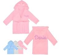 Peignoir Bebe Personnalisé avec Nom Brodé, Peignoir de Bain Enfant Garçon Fille, Nom Brodé et Flanelle Douce, Cadeau Naissance Personnalisé Bebe (FR/ES, Âge, 6 ans, 7 ans, Taille normale, Rose)
