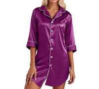 Peignoir Chaud Femme - Peignoir Doux Et Confortable pour avec Col À Revers Vêtement de Nuit Basique pour Tous Les Jours pour Toutes Les Saisons (Purple M)